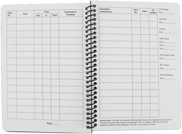 ASA The Standard Aircraft Log carnet de route avion spirale