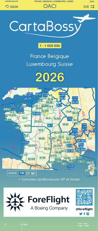 CartaBossy Carte aviation France 2026 plastifiée 1/1 000 000