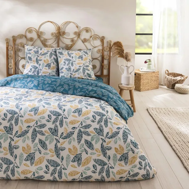 LEVASSEUR Natou parure de lit coton bleu 240x220cm 3 pieces