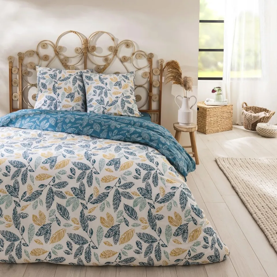 LEVASSEUR Natou parure de lit coton bleu 240x220cm 3 pieces