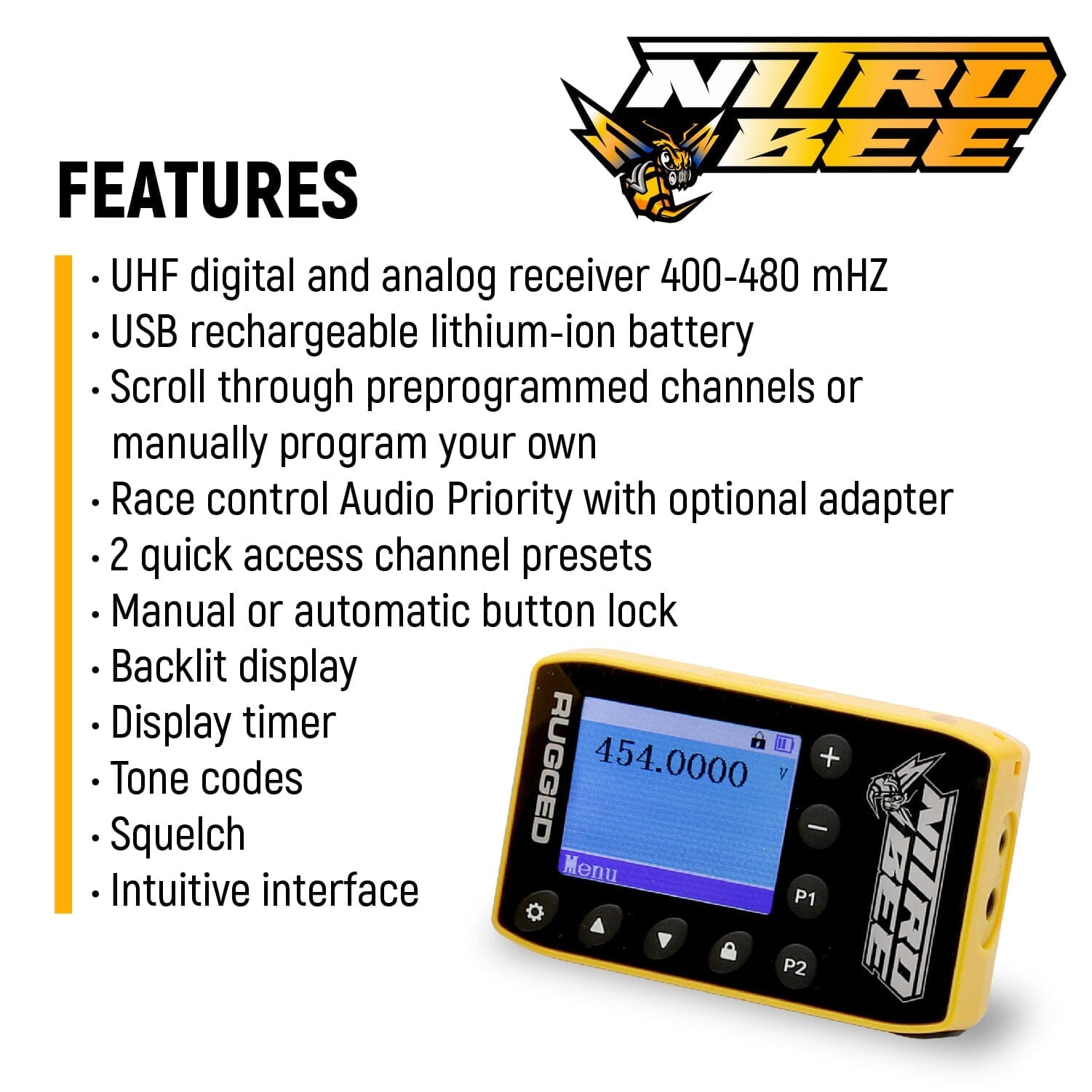 Rugged Air Nitro Bee X récepteur course UHF avec oreillettes