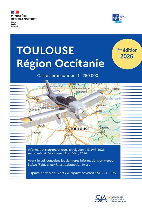 SIA Carte VFR Toulouse Occitanie 2026 1/250 000 carte aéronautique