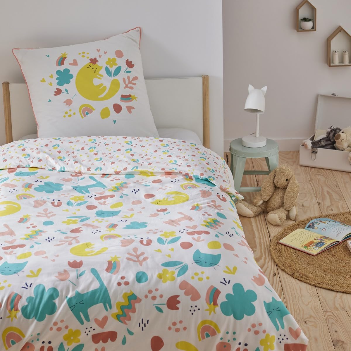 Future Home Kids Parure de Lit 140x200 Chat Fille Coton