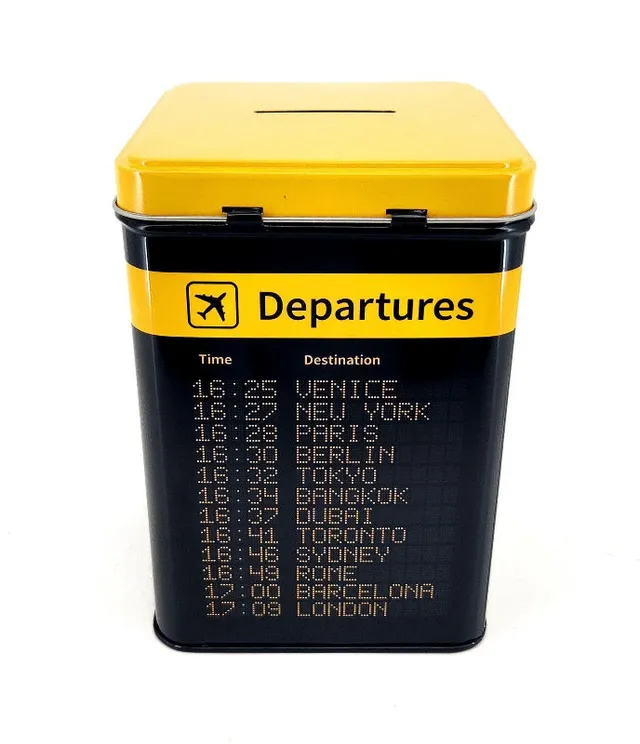 La Boutique du Pilote Departures tirelire panneau aéroport noire fer