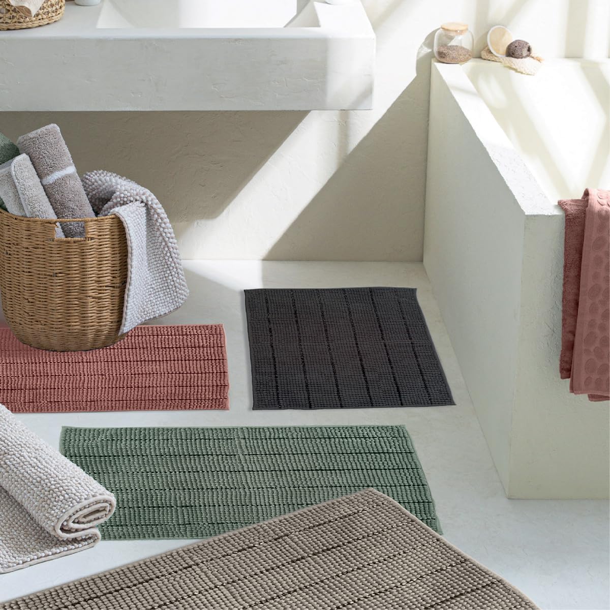 LEVASSEUR Stripy tapis de bain chenille sauge vert 50x70cm