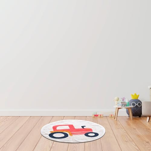 Levasseur Kids Tracteur tapis rond coton rouge 80x80