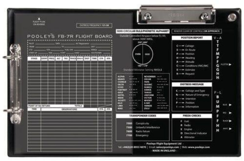 La Boutique du Pilote Pooleys FB-7R planchette de vol PVC