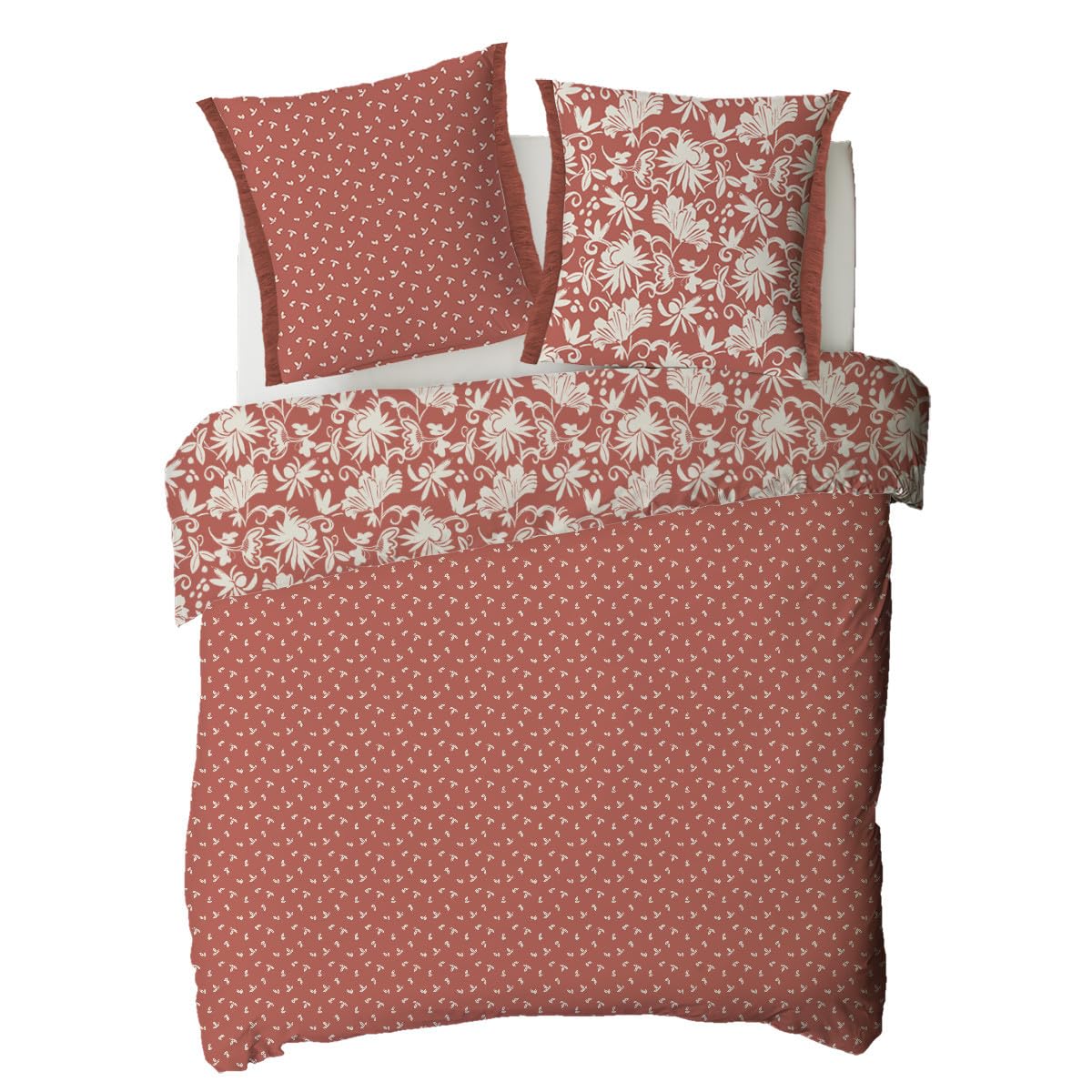 LEVASSEUR Noria Parure de Lit 260x240 Terracotta Coton 57 Fils