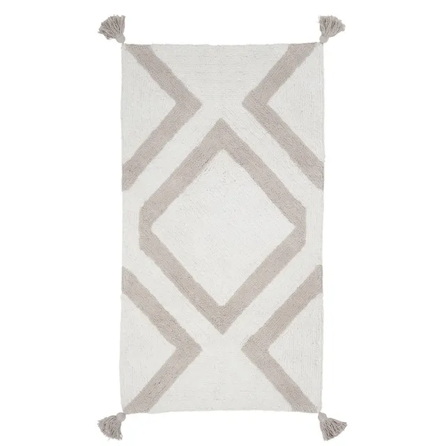 LEVASSEUR Pompons tapis de bain coton écru 60x120cm