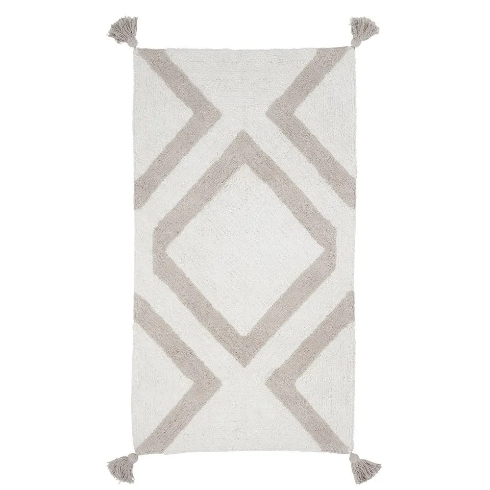 LEVASSEUR Pompons tapis de bain coton écru 60x120cm