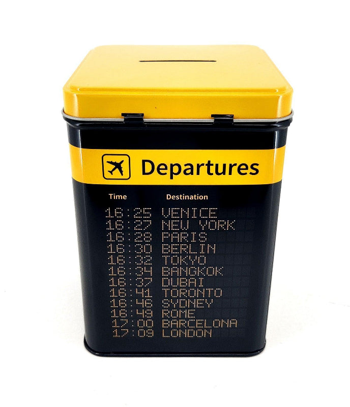 La Boutique du Pilote Departures tirelire panneau aéroport noire fer