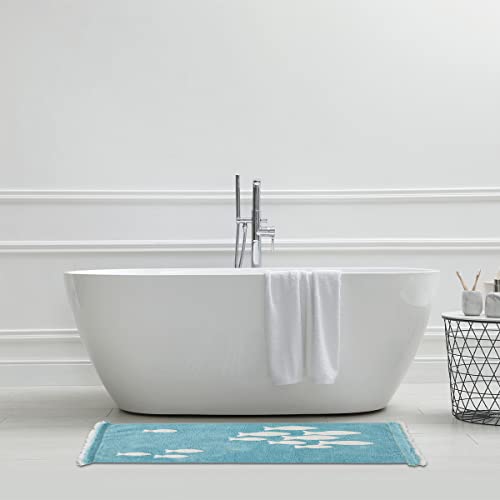 Levasseur Salle de bain tapis coton bleu 60x120 cm glacier