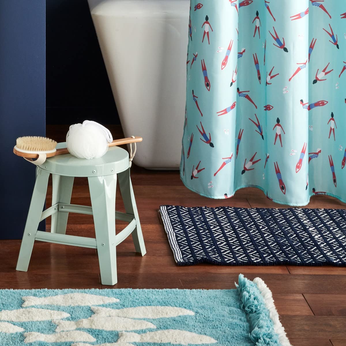 Levasseur Salle de bain tapis coton bleu 60x120 cm glacier