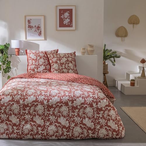 LEVASSEUR Noria Parure de Lit 260x240 Terracotta Coton 57 Fils