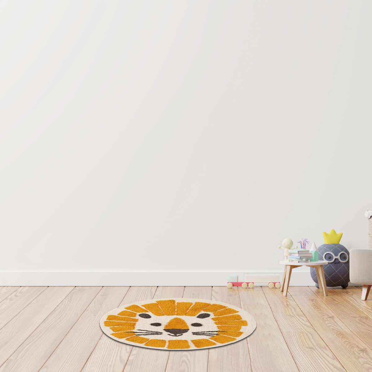 LEVASSEUR Kids tapis enfant rond coton lion 70x70 cm