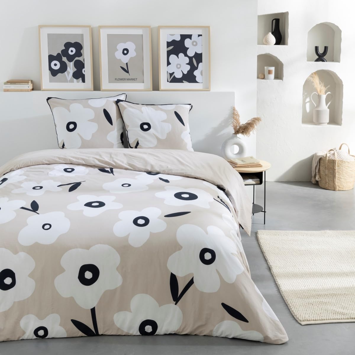 Levasseur Linge de lit Lena parure coton beige fleur 240x220