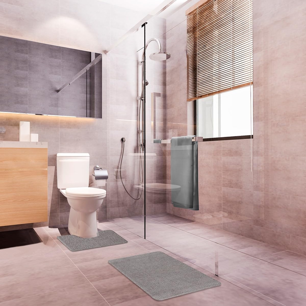 Levasseur Polynésie lot 2 tapis de bain gris 50x80 antidérapant