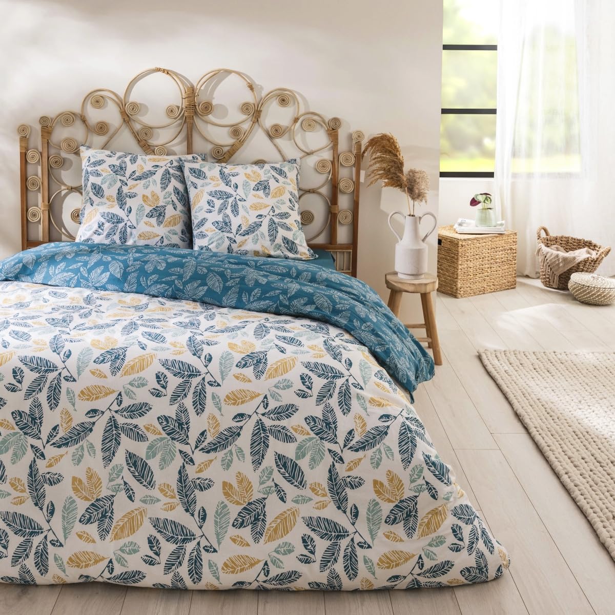 LEVASSEUR Natou parure de lit coton bleu 240x220cm 3 pieces
