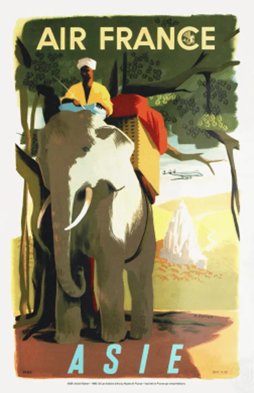 Air France Asie affiche Golven 1950 patrimoine 63x100 cm déco