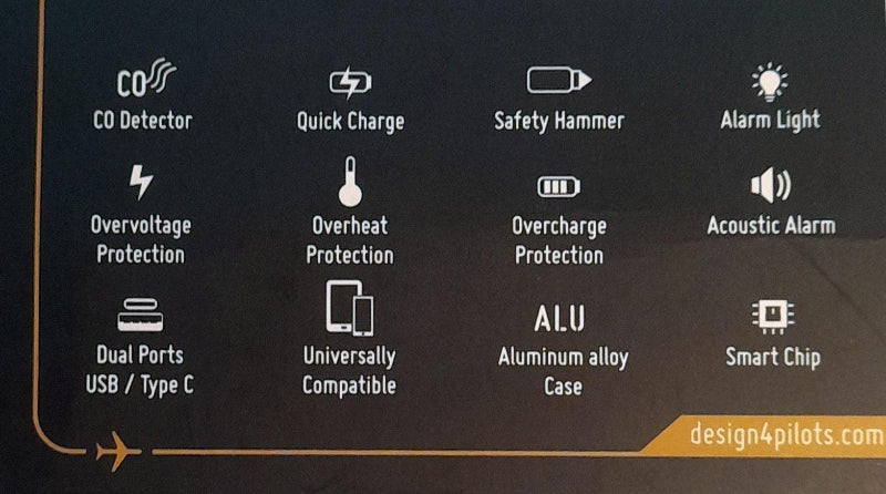 Design4Pilots Pilot CO chargeur USB détecteur CO 12-24V