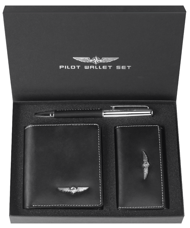 Coffret pilote portefeuille étui clés stylo cuir protection RFID