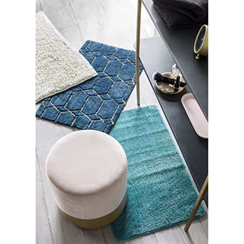 LEVASSEUR Tapis de Bain Coton Bleu Pétrole 50x80cm Tufté