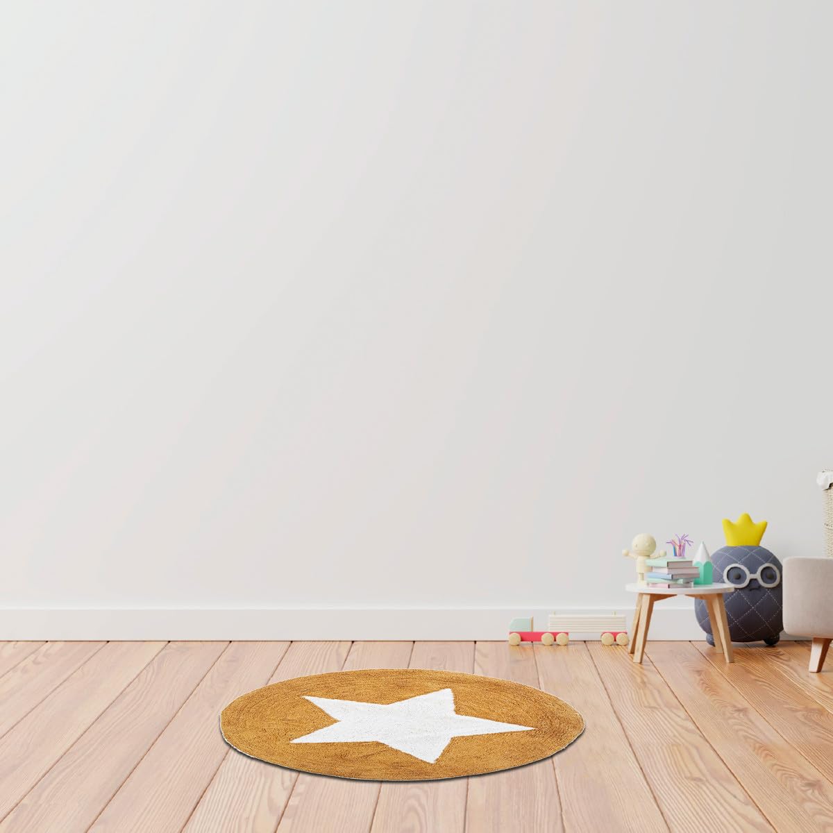 LEVASSEUR Kids tapis enfant rond coton étoile jaune 80x80cm