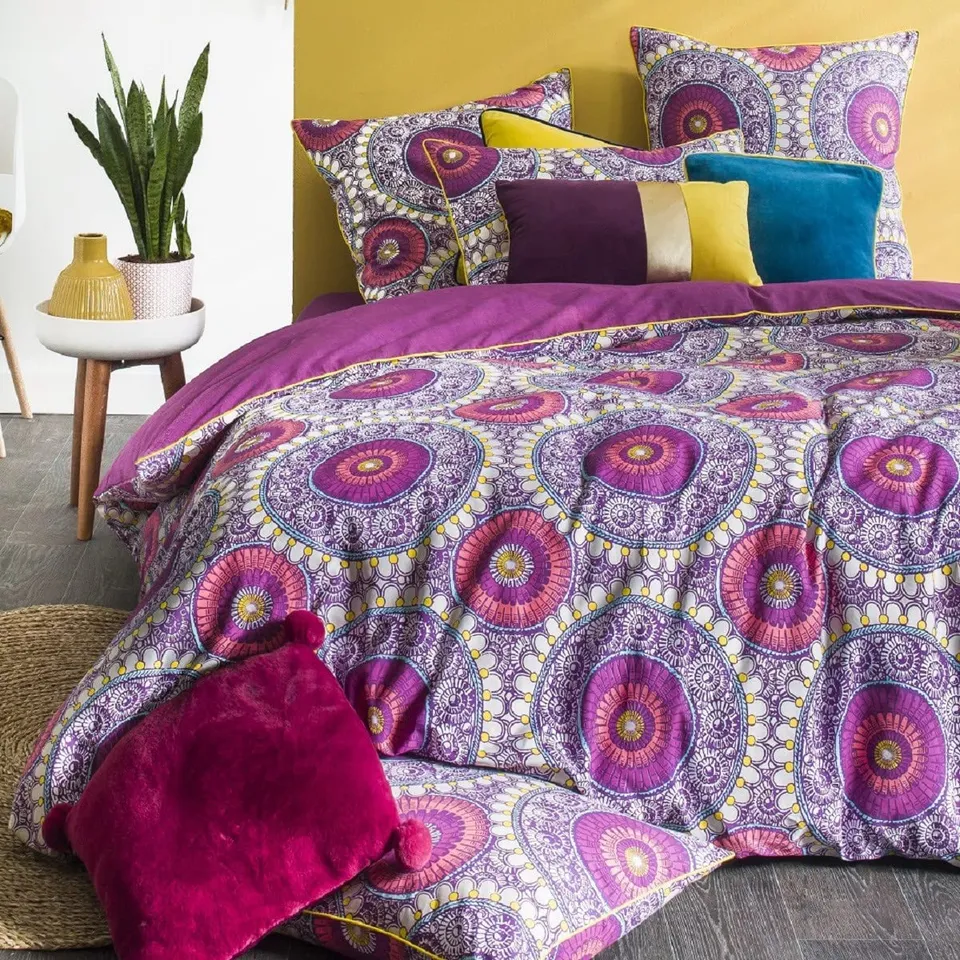 LEVASSEUR parure de lit 3 pièces satin 260x240cm rosaces