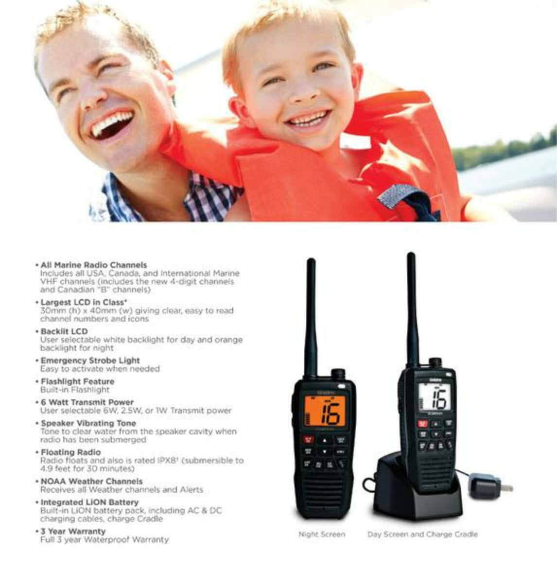 Uniden Atlantis 275 radio VHF marine flottante 6W