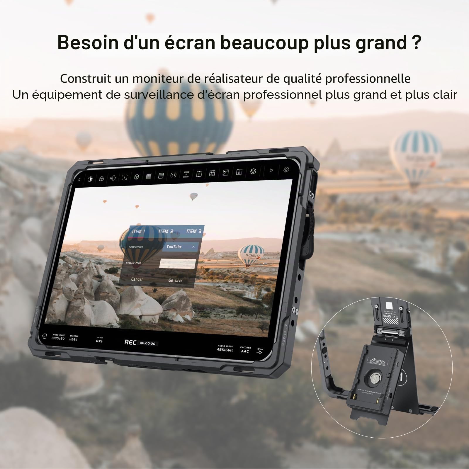 Accsoon PowerCage II cage iPad Pro Air avec plaque NP-F