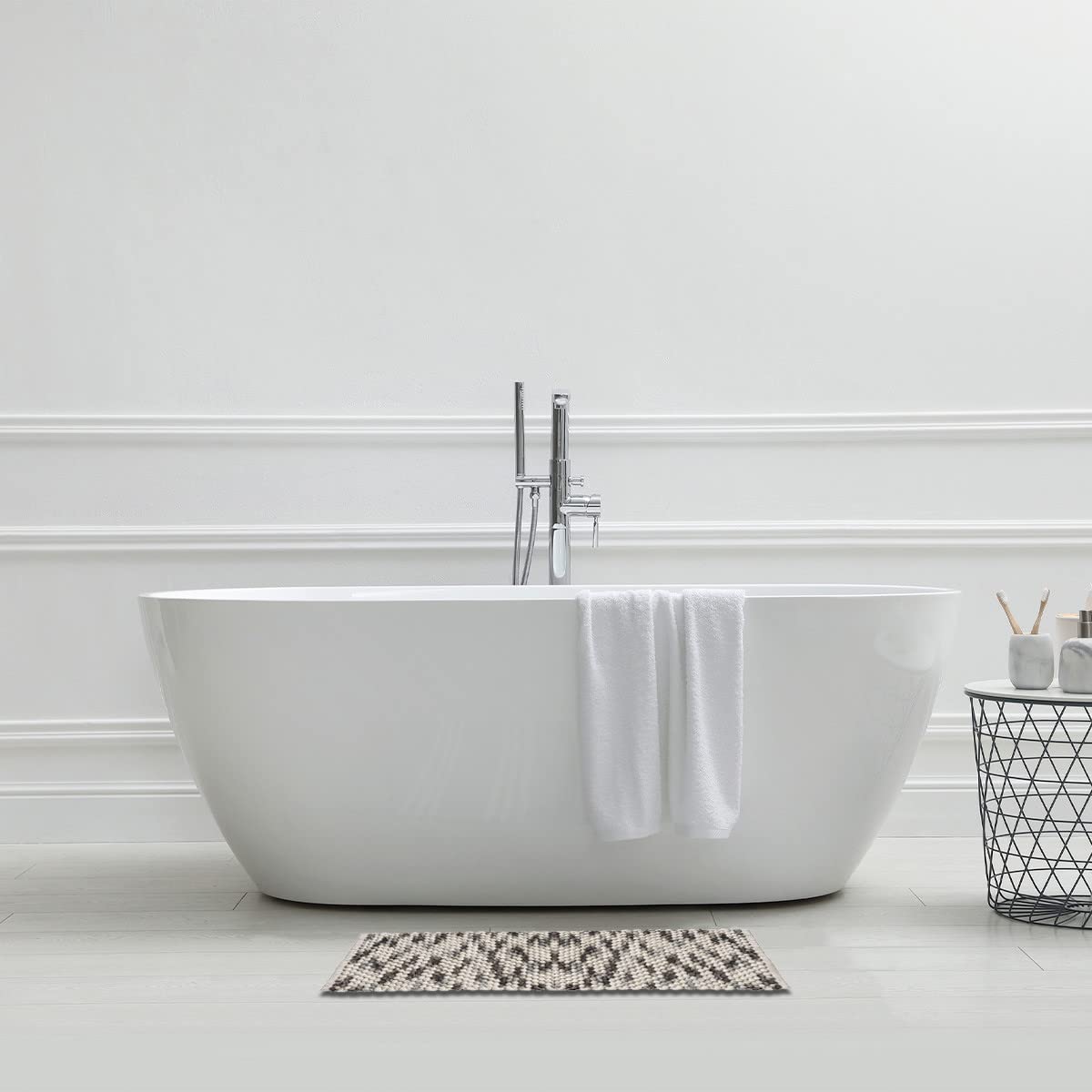 LEVASSEUR tapis de bain réversible gris blanc 50x80cm