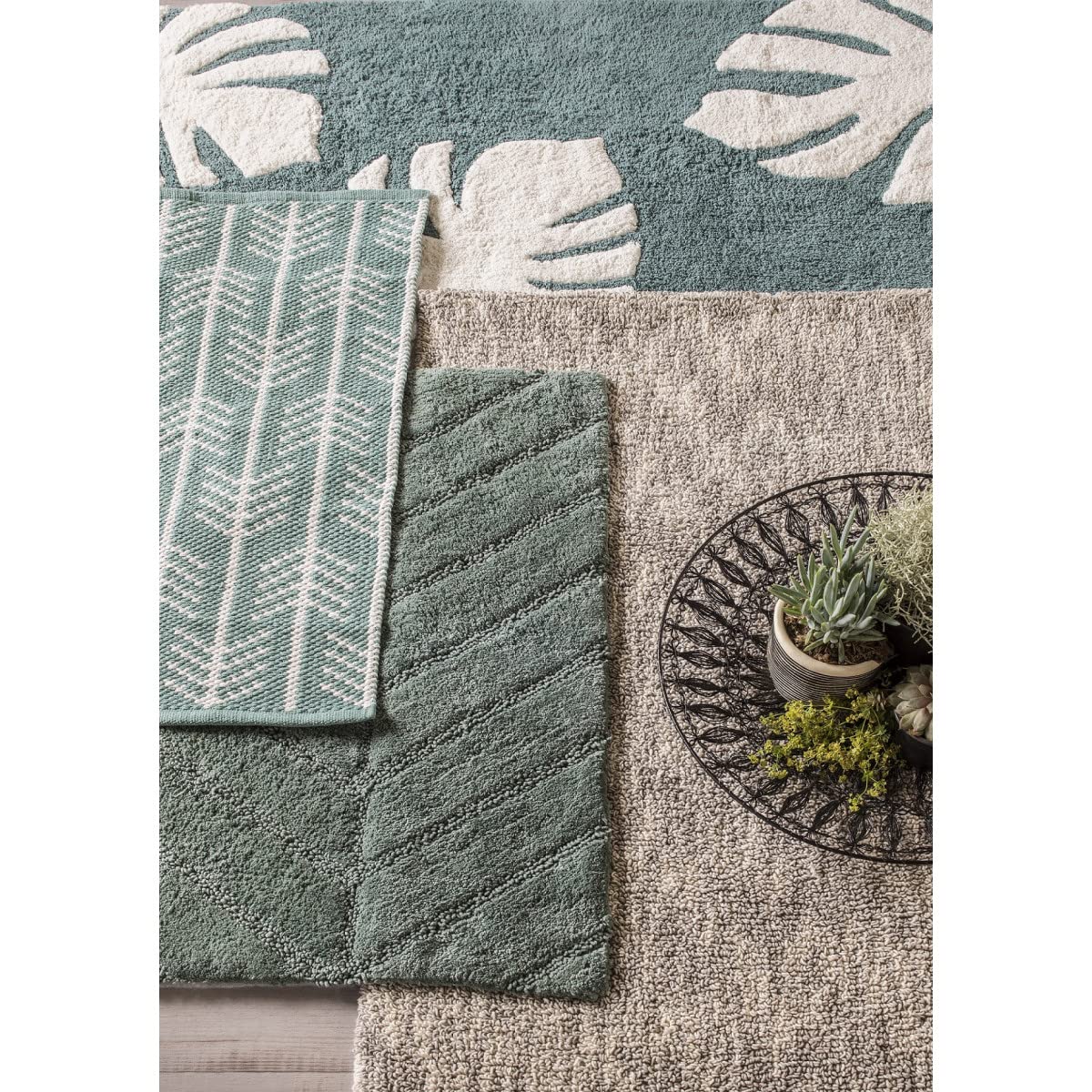 Levasseur tapis de bain coton tissé vert réversible 50x80cm