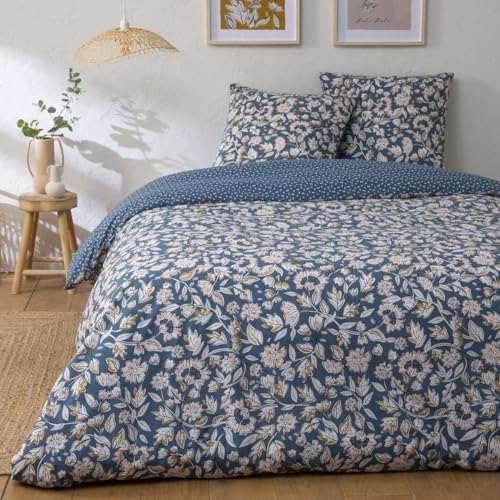 Levasseur Frida 260x240cm parure de lit percale coton bleu