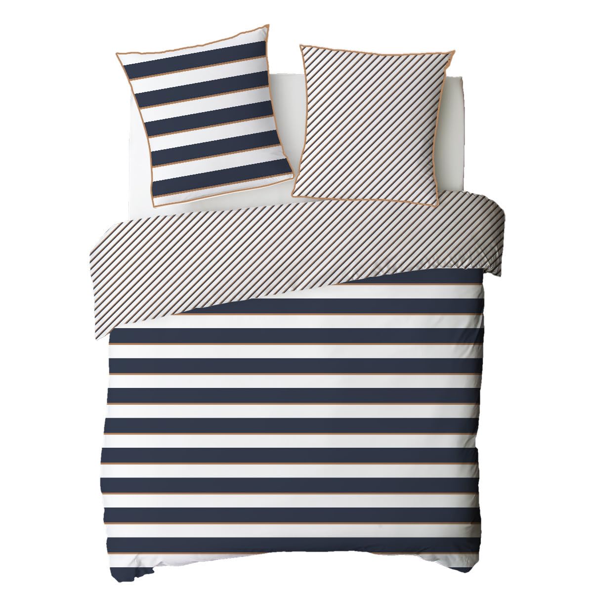 LEVASSEUR Nolwenn parure de lit coton bleu 260x240cm rayures