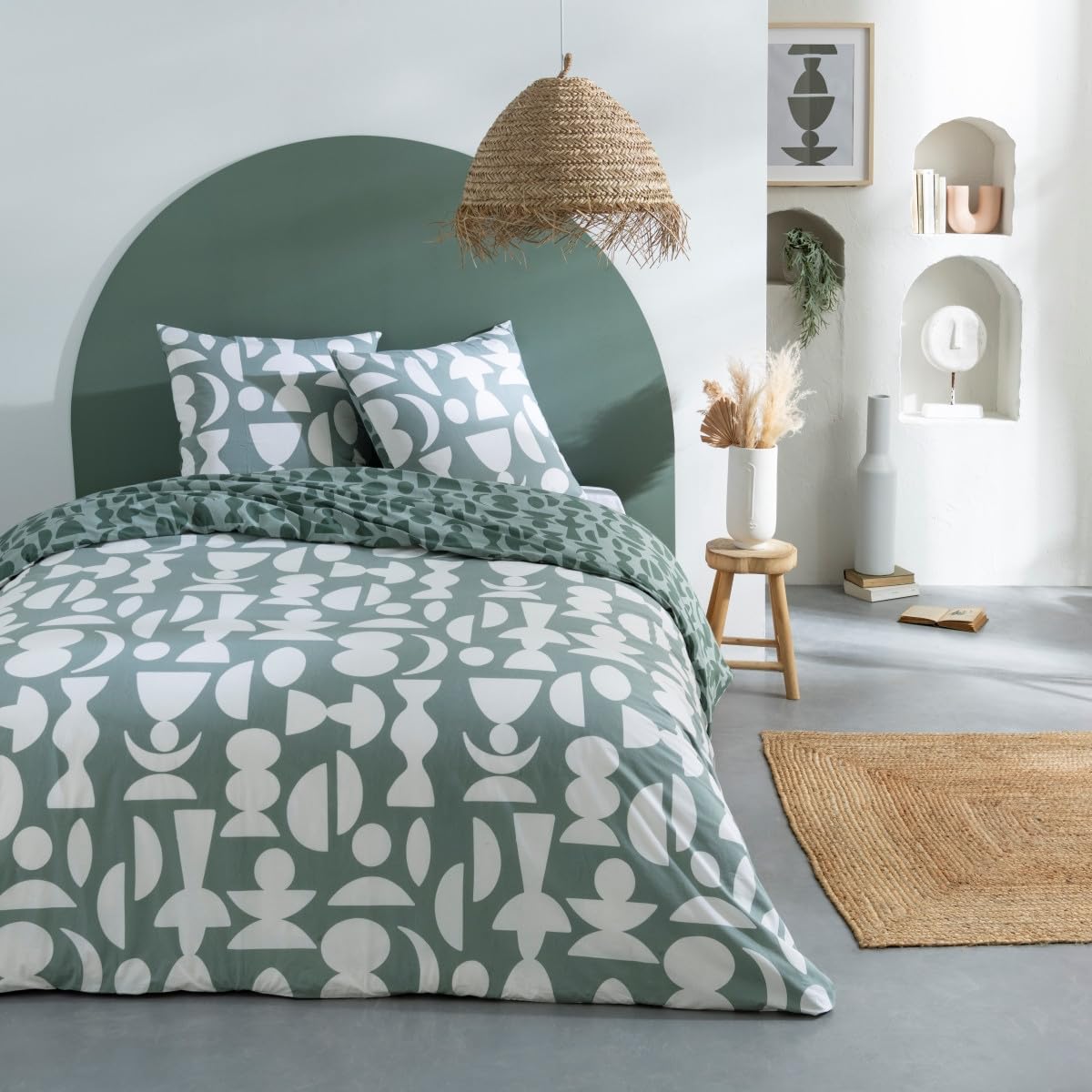LEVASSEUR Lune parure de lit coton vert 260x240cm