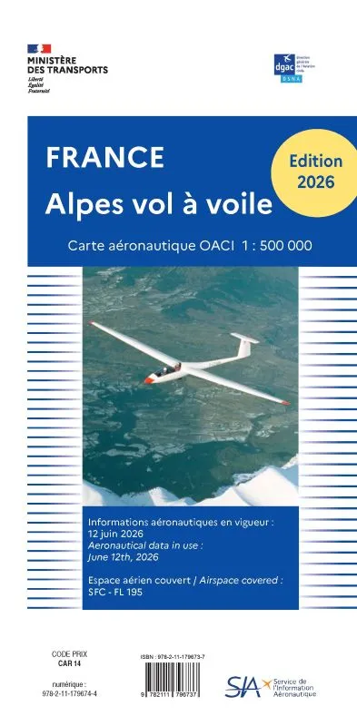 SIA Carte VFR France Alpes vol à voile 2026 carte 1/500 000