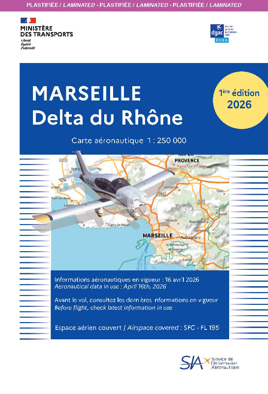 SIA Cartographie Carte VFR Marseille 2026 plastifiée 1/250 000