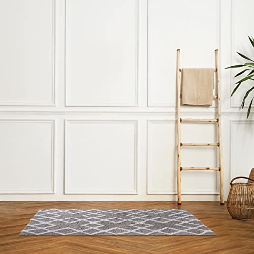 Levasseur Sol tapis 60x120 cm gris losanges coton
