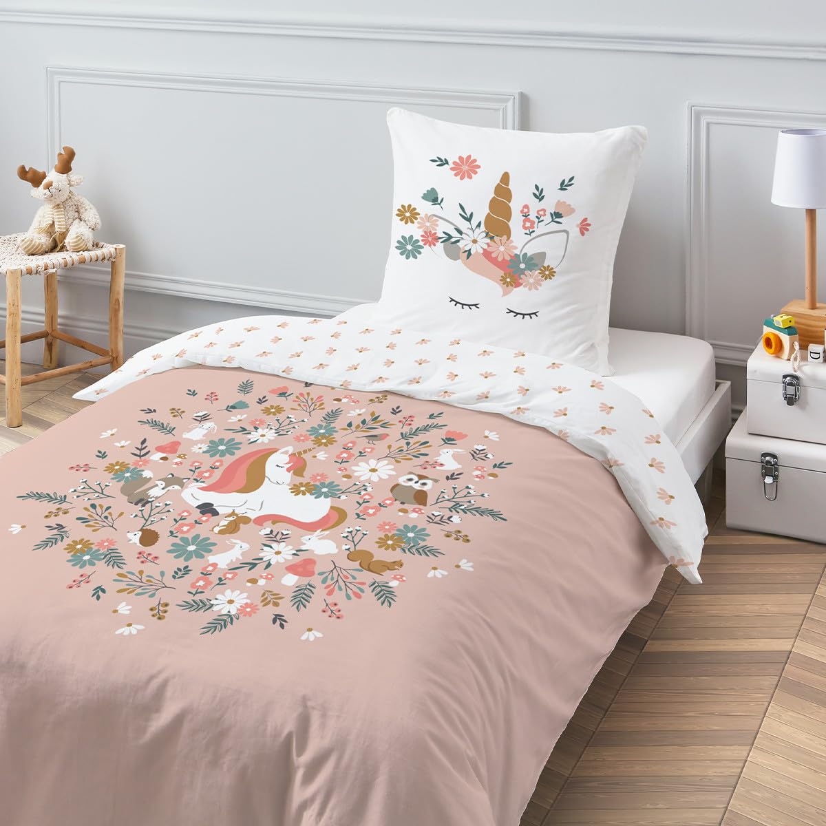 Levasseur Kids Licorne parure lit enfant rose 140x200cm