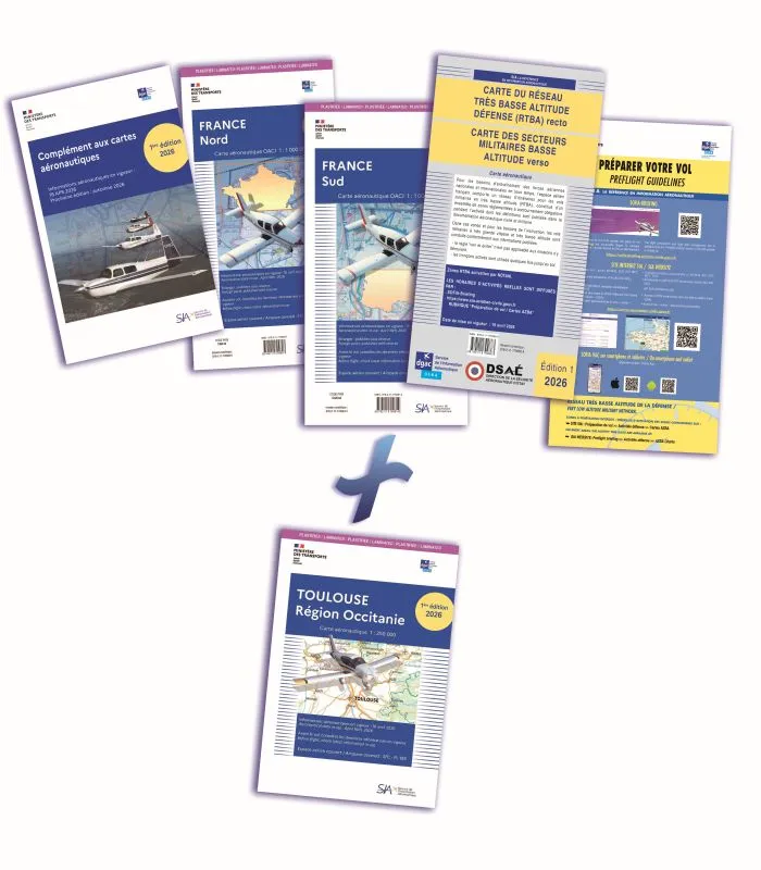 SIA Documents VFR 2026 + Carte Toulouse carte aéronautique plastifiée