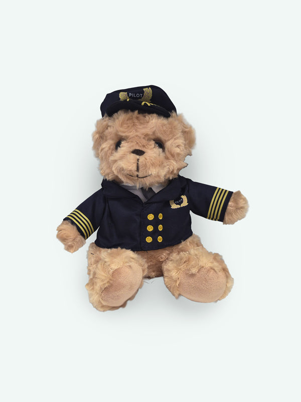 Ourson pilote peluche 19 cm uniforme