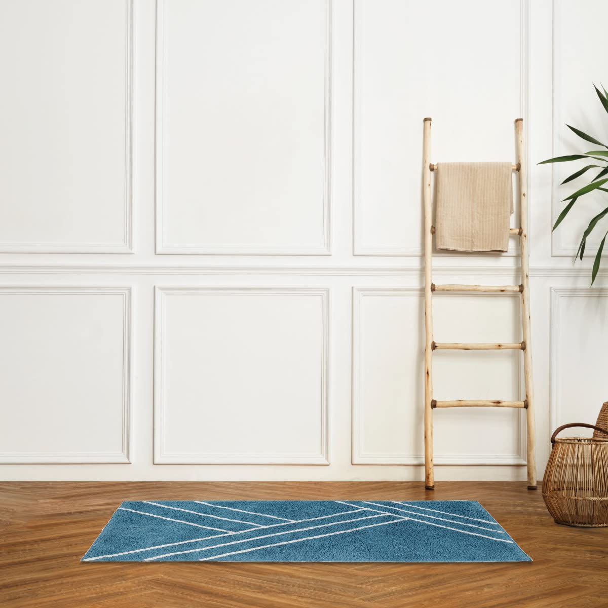 Levasseur Neo Tapis de bain coton 60x120cm bleu géométrique