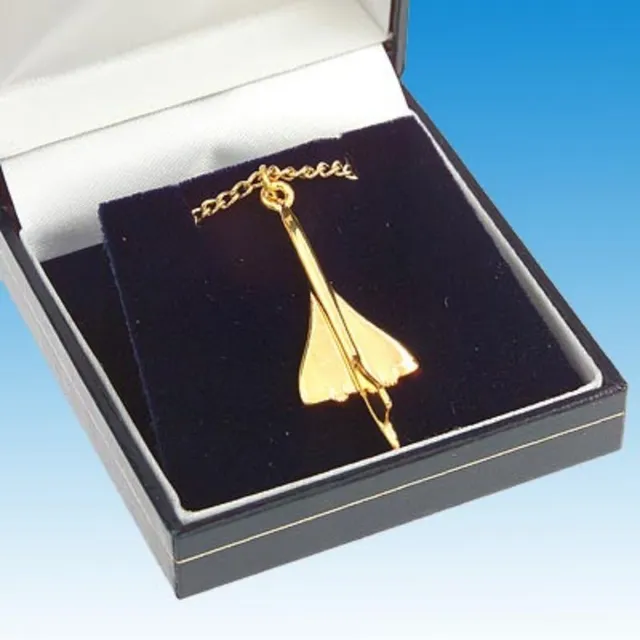 Pendentif Concorde plaqué or 22k chaîne 60cm argent sterling