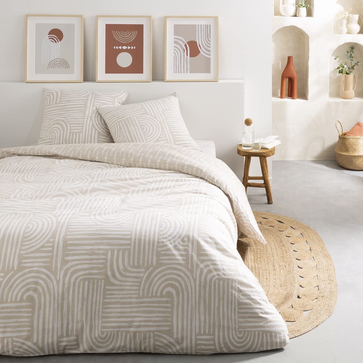 Levasseur Fado Arche parure de lit coton beige 240x220cm