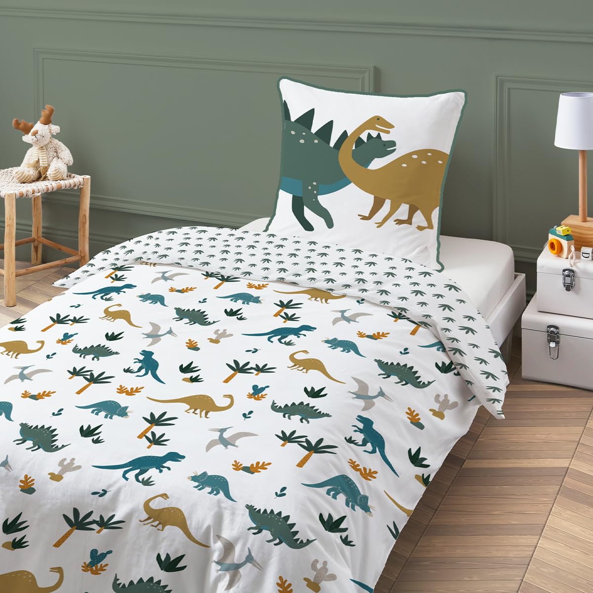 LEVASSEUR Kids parure lit dinosaure 140x200cm coton 2 pièces