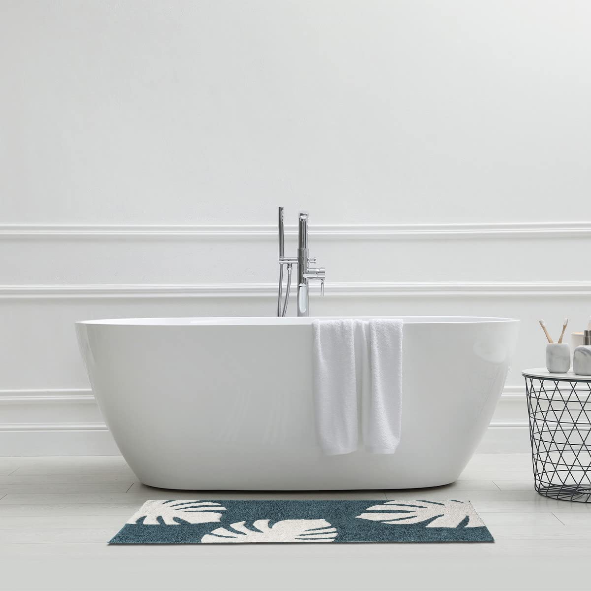 Levasseur tapis de bain coton tufté feuilles vert sauge 60x120cm