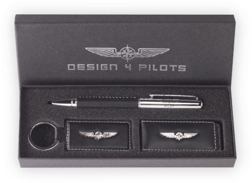 Design4Pilots coffret stylo pilote cuir noir 3 pièces