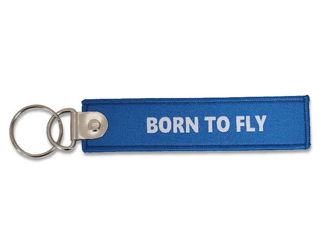Porte-clés flamme Born to fly bleu 13x3 cm