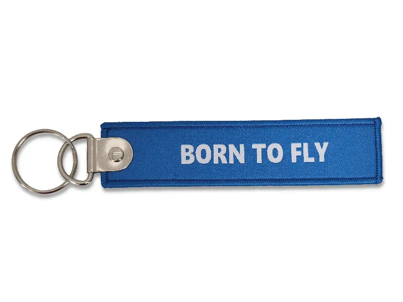 Porte-clés flamme Born to fly bleu 13x3 cm