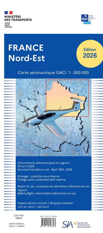 La Boutique du Pilote Cartographie Nord/Est 2026 carte OACI Nord/Est 1/500 000
